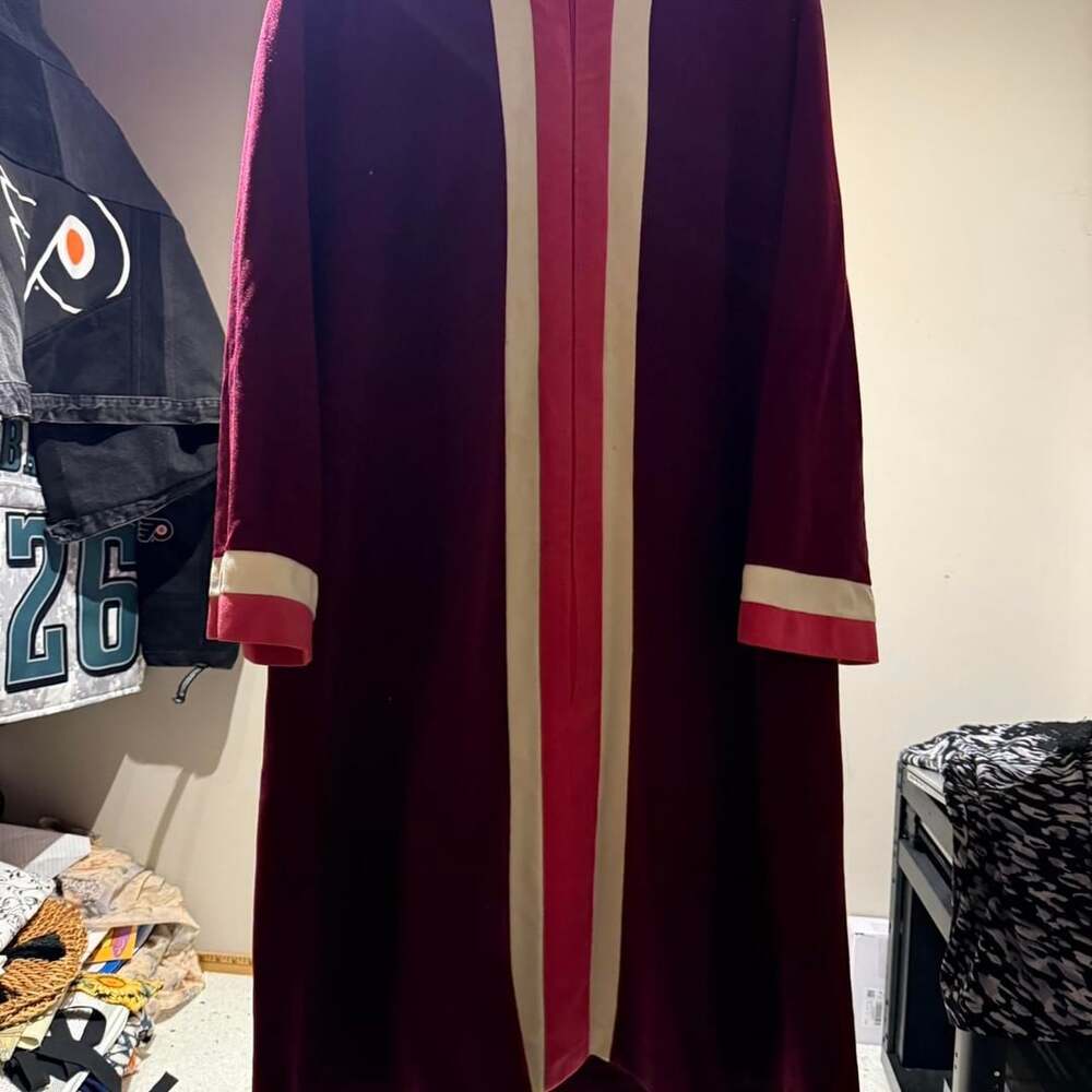 Vanity Fair Vintage Zip-Front Burgundy Velour Striped Robe